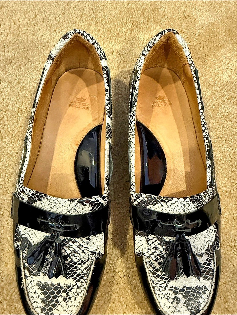 Peter Millar Women's Snake Print Loafers Black & White 9.5